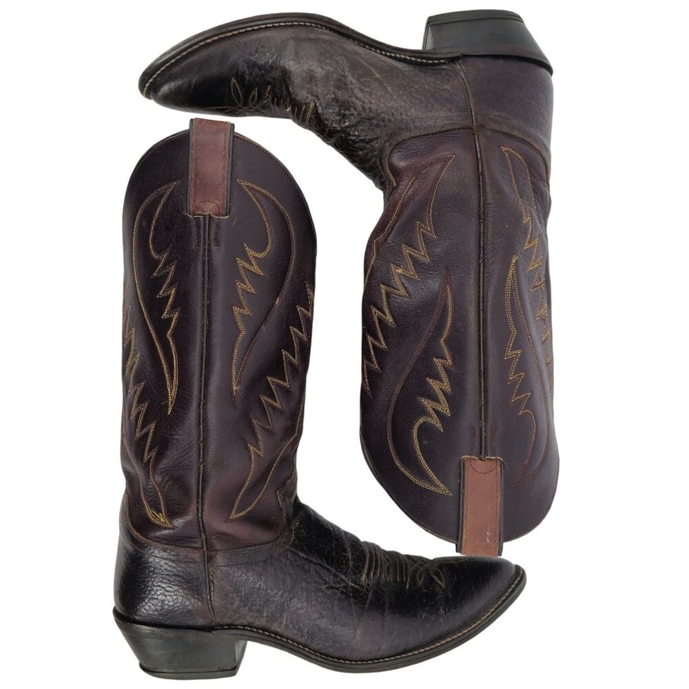 Justin Exotic Shark Boots Men size 10.5B Dark Brown Leather Cowboy Western Boots - Picture 9 of 13
